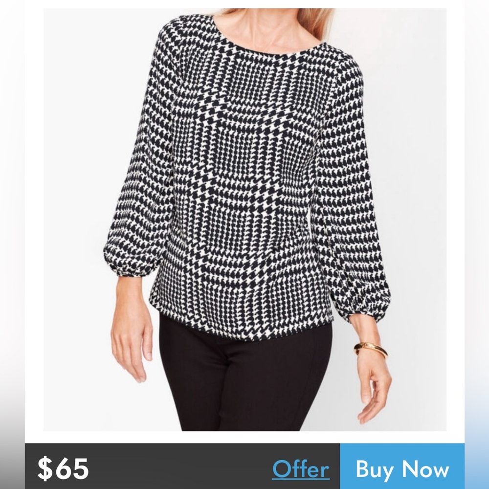 SOLD**POET SLEEVE Sz. L TOP - HOUNDSTOOTH SOLD OUT**
